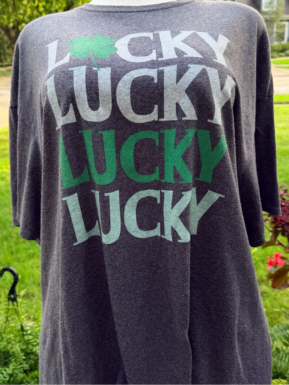 Mighty Fine Lucky Shamrock Oversized Graphic Tee 2X St Patricks Indie Unisex
